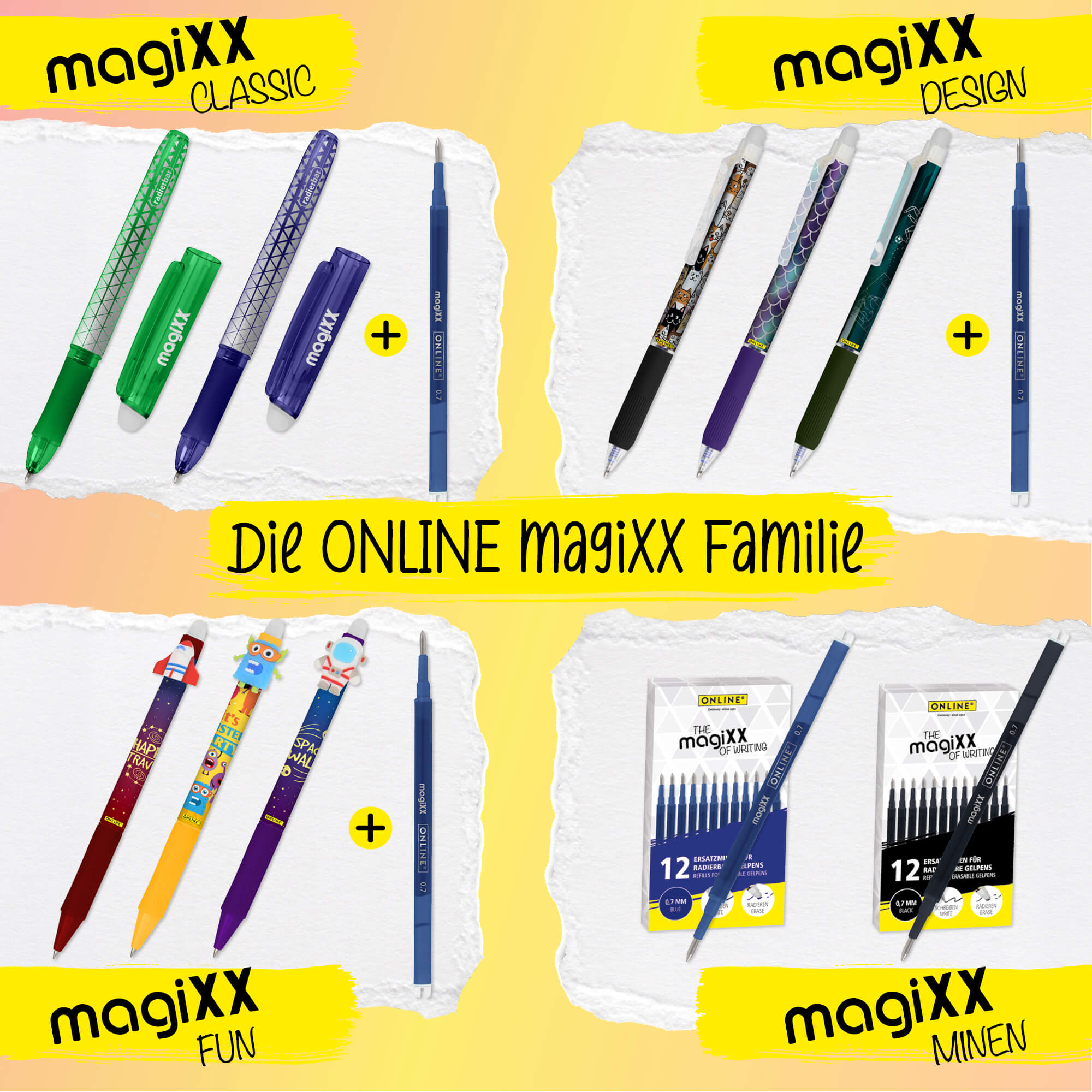 Radierbare Gelschreiber ONLINE magiXX Fun Spring, 6 Stück, süße Tiermotive