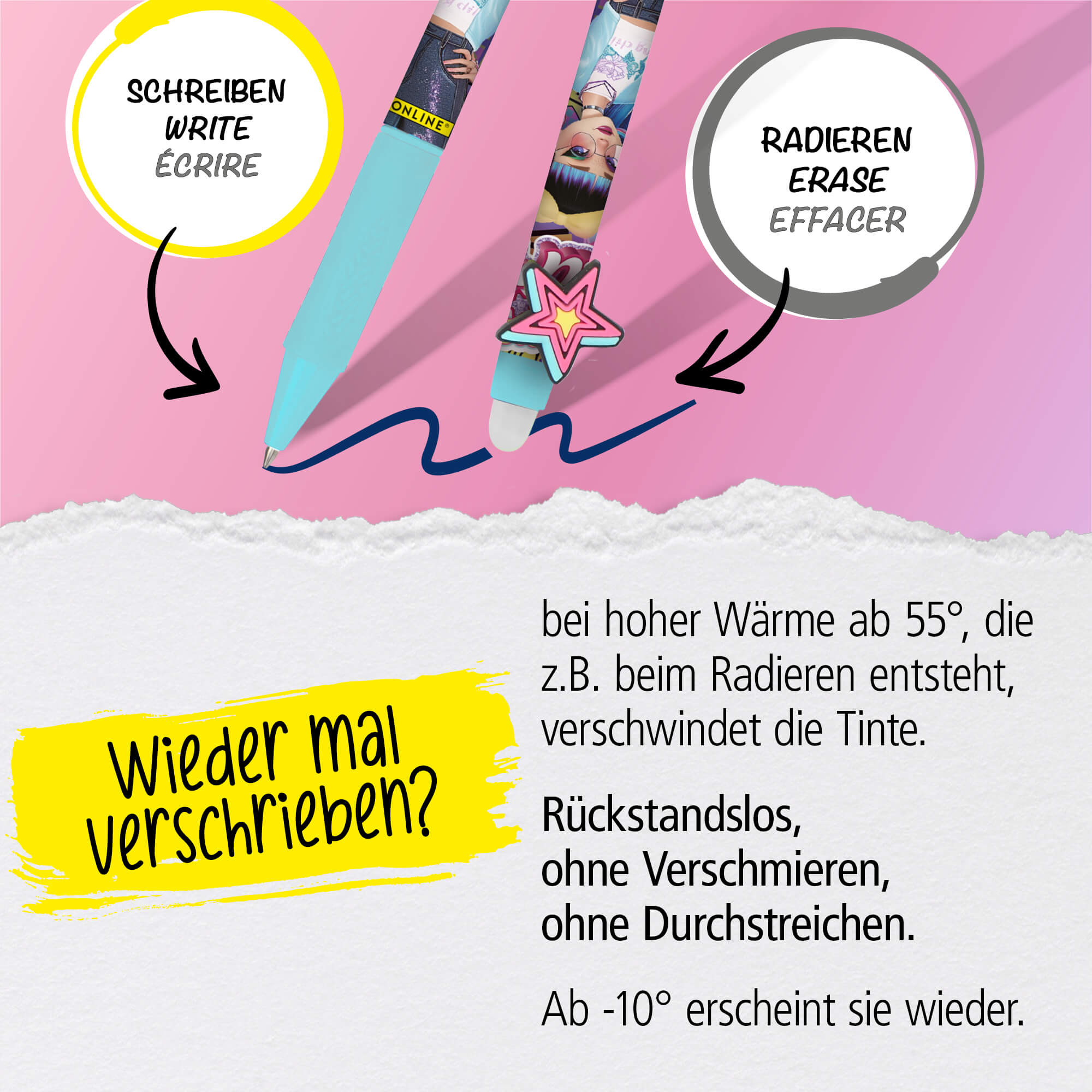 Radierbare Gelschreiber magiXX Fun Fashion Stars, 6er Pack